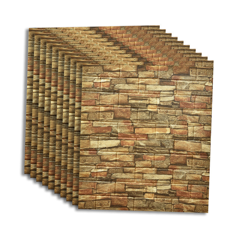 Plastic Wall Paneling Industrial Style Peel and Stick Backsplash Panels Brown/ Yellow 10-Piece Set Clearhalo 'Flooring 'Home Improvement' 'home_improvement' 'home_improvement_wall_paneling' 'Wall Paneling' 'wall_paneling' 'Walls & Ceilings' Walls and Ceiling' 7468332