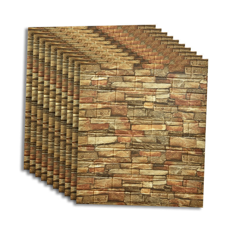 Plastic Wall Paneling Industrial Style Peel and Stick Backsplash Panels Brown Yellow 10-Piece Set Clearhalo 'Flooring 'Home Improvement' 'home_improvement' 'home_improvement_wall_paneling' 'Wall Paneling' 'wall_paneling' 'Walls & Ceilings' Walls and Ceiling' 7468332
