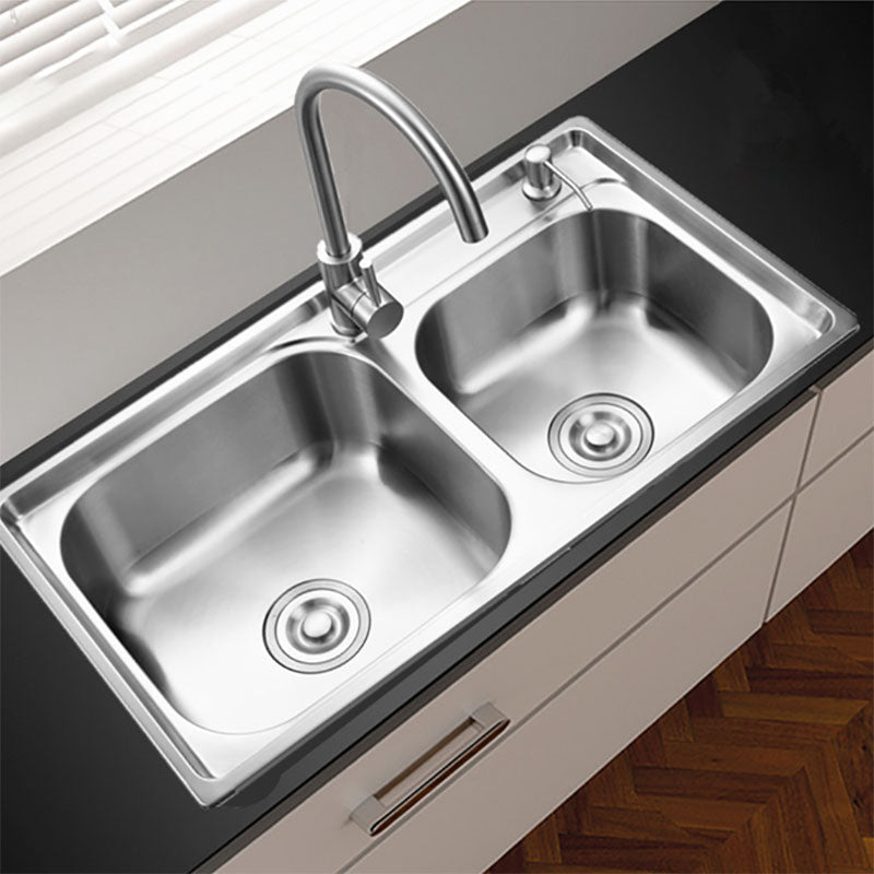 Modern Style Kitchen Sink Stainless Steel Kitchen Double Sink with Faucet Clearhalo 'Home Improvement' 'home_improvement' 'home_improvement_kitchen_sinks' 'Kitchen Remodel & Kitchen Fixtures' 'Kitchen Sinks & Faucet Components' 'Kitchen Sinks' 'kitchen_sinks' 7469446