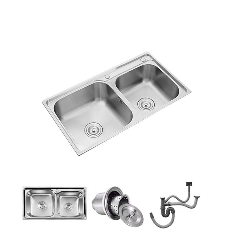Modern Style Kitchen Sink Stainless Steel Kitchen Double Sink with Faucet None Clearhalo 'Home Improvement' 'home_improvement' 'home_improvement_kitchen_sinks' 'Kitchen Remodel & Kitchen Fixtures' 'Kitchen Sinks & Faucet Components' 'Kitchen Sinks' 'kitchen_sinks' 7469450