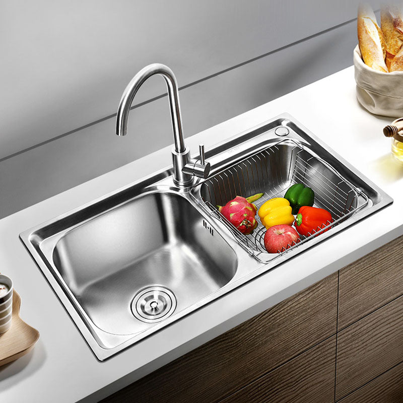 Modern Style Kitchen Sink Stainless Steel Kitchen Double Sink with Faucet Clearhalo 'Home Improvement' 'home_improvement' 'home_improvement_kitchen_sinks' 'Kitchen Remodel & Kitchen Fixtures' 'Kitchen Sinks & Faucet Components' 'Kitchen Sinks' 'kitchen_sinks' 7469451