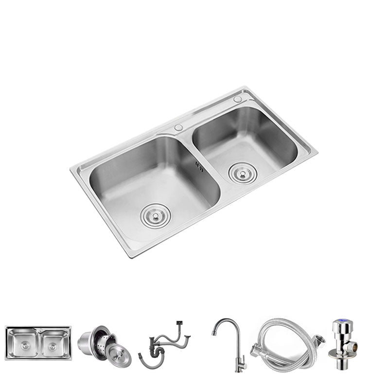Modern Style Kitchen Sink Stainless Steel Kitchen Double Sink with Faucet Single Cooling Tap Clearhalo 'Home Improvement' 'home_improvement' 'home_improvement_kitchen_sinks' 'Kitchen Remodel & Kitchen Fixtures' 'Kitchen Sinks & Faucet Components' 'Kitchen Sinks' 'kitchen_sinks' 7469452