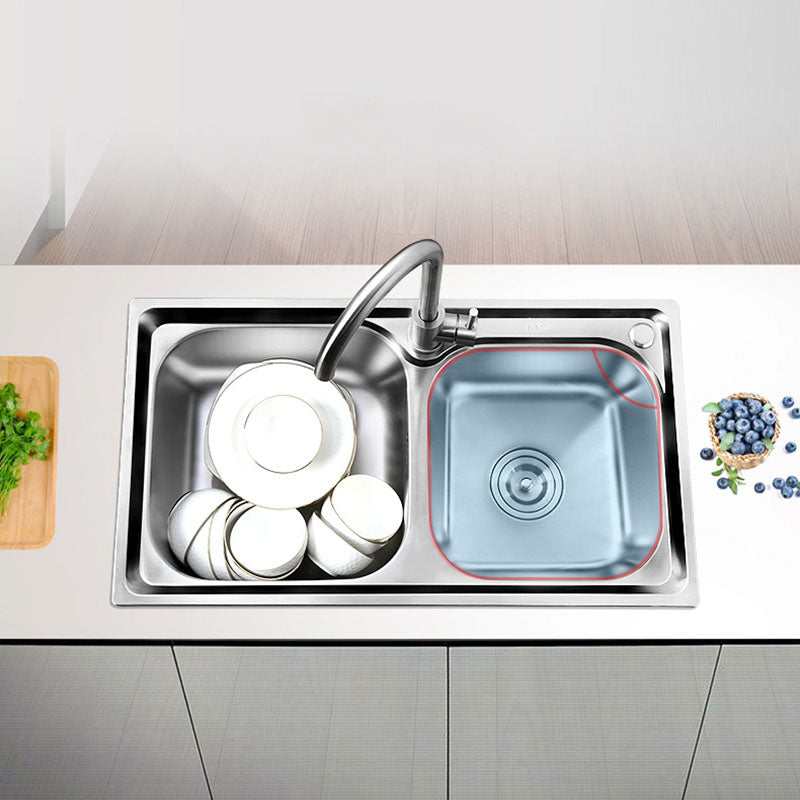 Modern Style Kitchen Sink Stainless Steel Kitchen Double Sink with Faucet Clearhalo 'Home Improvement' 'home_improvement' 'home_improvement_kitchen_sinks' 'Kitchen Remodel & Kitchen Fixtures' 'Kitchen Sinks & Faucet Components' 'Kitchen Sinks' 'kitchen_sinks' 7469453