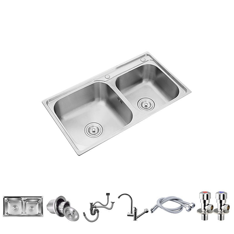 Modern Style Kitchen Sink Stainless Steel Kitchen Double Sink with Faucet Robot Faucet Clearhalo 'Home Improvement' 'home_improvement' 'home_improvement_kitchen_sinks' 'Kitchen Remodel & Kitchen Fixtures' 'Kitchen Sinks & Faucet Components' 'Kitchen Sinks' 'kitchen_sinks' 7469456