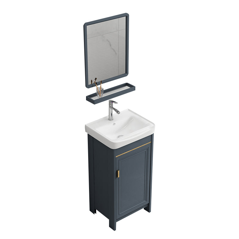 Single Blue Freestanding Bathroom Vanity Modern Metal Base Bath Vanity Vanity & Faucet & Mirrors 17"L x 14"W x 32"H Towel Bar Not Included Clearhalo 'Bathroom Remodel & Bathroom Fixtures' 'Bathroom Vanities' 'bathroom_vanities' 'Home Improvement' 'home_improvement' 'home_improvement_bathroom_vanities' 7470796