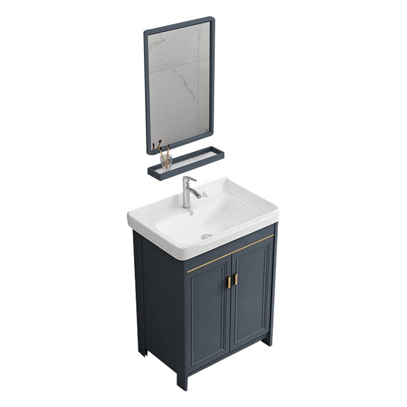 Single Blue Freestanding Bathroom Vanity Modern Metal Base Bath Vanity Vanity & Faucet & Mirrors 24"L x 16"W x 32"H Towel Bar Not Included Clearhalo 'Bathroom Remodel & Bathroom Fixtures' 'Bathroom Vanities' 'bathroom_vanities' 'Home Improvement' 'home_improvement' 'home_improvement_bathroom_vanities' 7470814