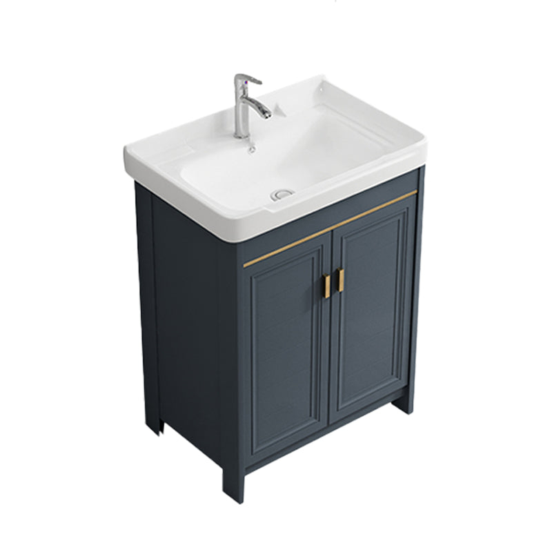 Single Blue Freestanding Bathroom Vanity Modern Metal Base Bath Vanity Vanity & Faucet 24"L x 16"W x 32"H Towel Bar Not Included Clearhalo 'Bathroom Remodel & Bathroom Fixtures' 'Bathroom Vanities' 'bathroom_vanities' 'Home Improvement' 'home_improvement' 'home_improvement_bathroom_vanities' 7470815