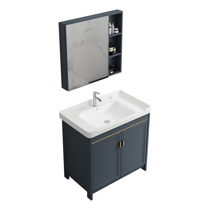 Single Blue Freestanding Bathroom Vanity Modern Metal Base Bath Vanity Vanity & Faucet & Mirror Cabinet Towel Bar Not Included Clearhalo 'Bathroom Remodel & Bathroom Fixtures' 'Bathroom Vanities' 'bathroom_vanities' 'Home Improvement' 'home_improvement' 'home_improvement_bathroom_vanities' 7470821