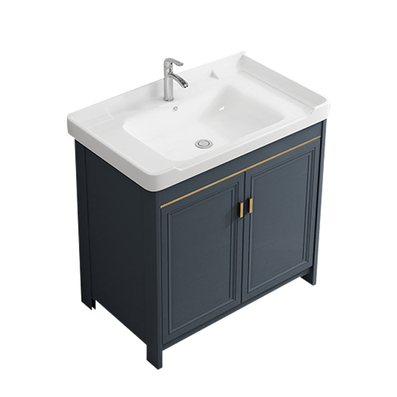 Single Blue Freestanding Bathroom Vanity Modern Metal Base Bath Vanity Vanity & Faucet Towel Bar Not Included Clearhalo 'Bathroom Remodel & Bathroom Fixtures' 'Bathroom Vanities' 'bathroom_vanities' 'Home Improvement' 'home_improvement' 'home_improvement_bathroom_vanities' 7470823