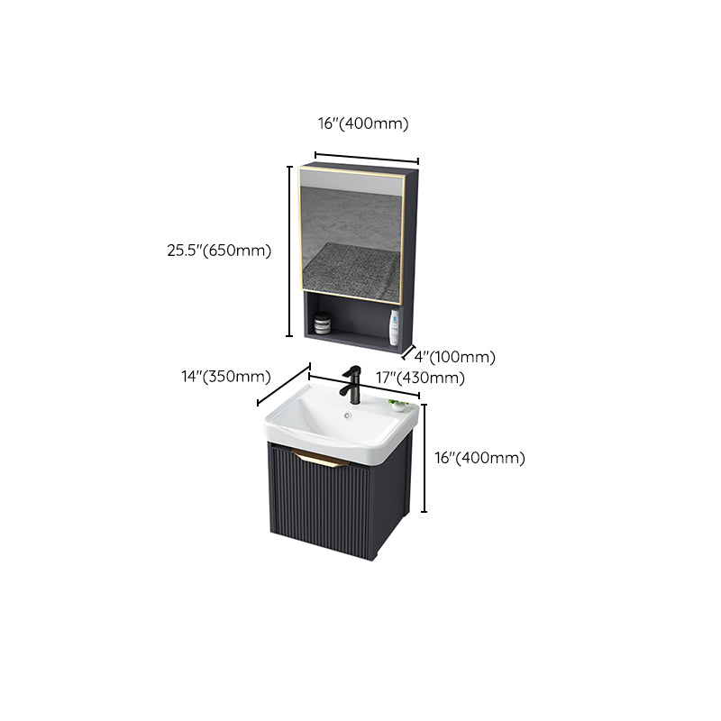 Glam Bath Vanity Single Sink Wall Mounted Metal Frame 2 Doors Mirror Grey Vanity Clearhalo 'Bathroom Remodel & Bathroom Fixtures' 'Bathroom Vanities' 'bathroom_vanities' 'Home Improvement' 'home_improvement' 'home_improvement_bathroom_vanities' 7470883