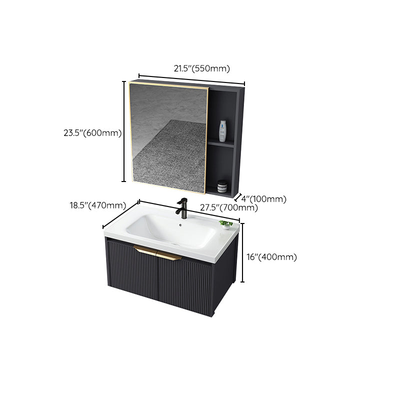 Glam Bath Vanity Single Sink Wall Mounted Metal Frame 2 Doors Mirror Grey Vanity Clearhalo 'Bathroom Remodel & Bathroom Fixtures' 'Bathroom Vanities' 'bathroom_vanities' 'Home Improvement' 'home_improvement' 'home_improvement_bathroom_vanities' 7470886