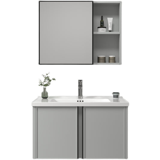 Modern Gray Bath Vanity Metal Frame Single Rectangular Wall Mount Sink Vanity Clearhalo 'Bathroom Remodel & Bathroom Fixtures' 'Bathroom Vanities' 'bathroom_vanities' 'Home Improvement' 'home_improvement' 'home_improvement_bathroom_vanities' 7476410