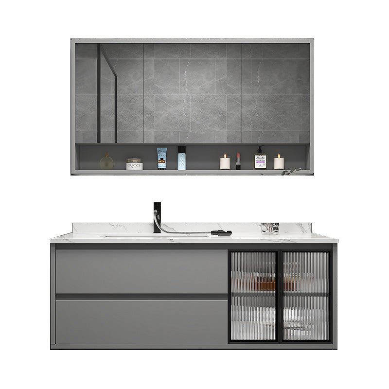 Modern Vanity Set Single Gray Rectangular Wall Mount Bath Vanity Vanity & Faucet & Mirror Cabinet https: res.litfad.com site img item 2023 02 08 7476432 1200x1200.jpg Clearhalo 'Bathroom Remodel & Bathroom Fixtures' 'Bathroom Vanities' 'bathroom_vanities' 'Home Improvement' 'home_improvement' 'home_improvement_bathroom_vanities' 7476432