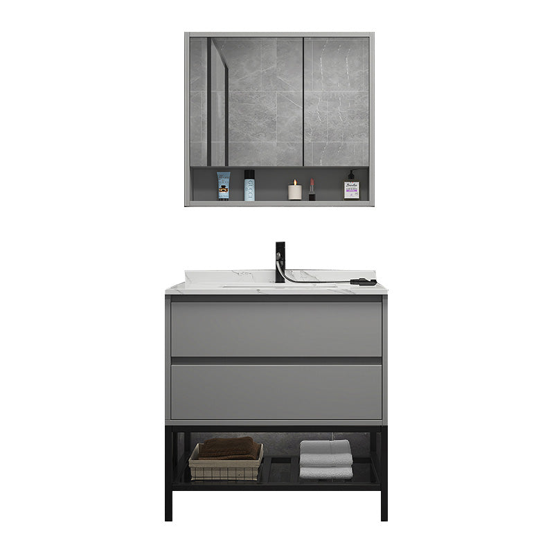 Modern Vanity Set Single Gray Rectangular Wall Mount Bath Vanity Vanity & Faucet & Mirror Cabinet https: res.litfad.com site img item 2023 02 19 7476433 1200x1200.jpg Clearhalo 'Bathroom Remodel & Bathroom Fixtures' 'Bathroom Vanities' 'bathroom_vanities' 'Home Improvement' 'home_improvement' 'home_improvement_bathroom_vanities' 7476433