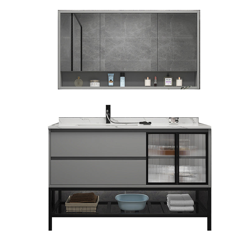 Modern Vanity Set Single Gray Rectangular Wall Mount Bath Vanity Vanity & Faucet & Mirror Cabinet https: res.litfad.com site img item 2023 02 06 7476436 1200x1200.jpg Clearhalo 'Bathroom Remodel & Bathroom Fixtures' 'Bathroom Vanities' 'bathroom_vanities' 'Home Improvement' 'home_improvement' 'home_improvement_bathroom_vanities' 7476436