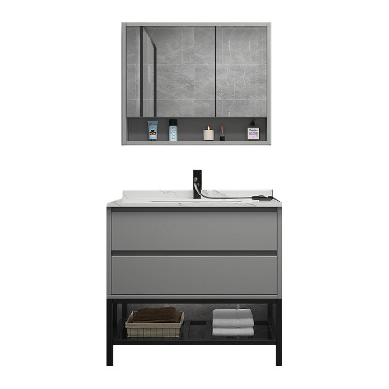 Modern Vanity Set Single Gray Rectangular Wall Mount Bath Vanity Vanity & Faucet & Mirror Cabinet https: res.litfad.com site img item 2023 02 11 7476437 1200x1200.jpg Clearhalo 'Bathroom Remodel & Bathroom Fixtures' 'Bathroom Vanities' 'bathroom_vanities' 'Home Improvement' 'home_improvement' 'home_improvement_bathroom_vanities' 7476437