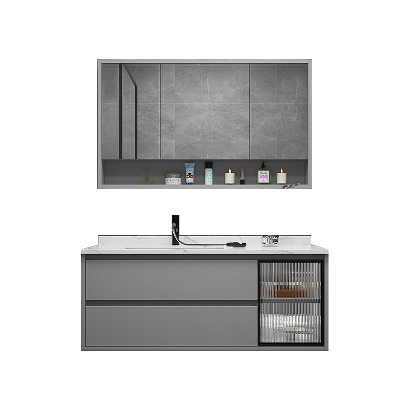 Modern Vanity Set Single Gray Rectangular Wall Mount Bath Vanity Vanity & Faucet & Mirror Cabinet https: res.litfad.com site img item 2023 02 09 7476444 1200x1200.jpg Clearhalo 'Bathroom Remodel & Bathroom Fixtures' 'Bathroom Vanities' 'bathroom_vanities' 'Home Improvement' 'home_improvement' 'home_improvement_bathroom_vanities' 7476444