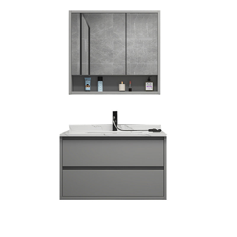 Modern Vanity Set Single Gray Rectangular Wall Mount Bath Vanity Vanity & Faucet & Mirror Cabinet https: res.litfad.com site img item 2023 02 13 7476446 1200x1200.jpg Clearhalo 'Bathroom Remodel & Bathroom Fixtures' 'Bathroom Vanities' 'bathroom_vanities' 'Home Improvement' 'home_improvement' 'home_improvement_bathroom_vanities' 7476446