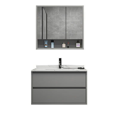 Modern Vanity Set Single Gray Rectangular Wall Mount Bath Vanity Vanity & Faucet & Mirror Cabinet https: res.litfad.com site img item 2023 02 13 7476446 1200x1200.jpg Clearhalo 'Bathroom Remodel & Bathroom Fixtures' 'Bathroom Vanities' 'bathroom_vanities' 'Home Improvement' 'home_improvement' 'home_improvement_bathroom_vanities' 7476446