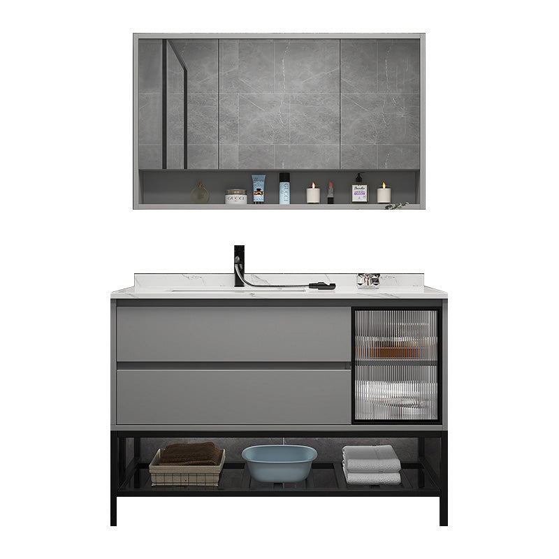 Modern Vanity Set Single Gray Rectangular Wall Mount Bath Vanity Vanity & Faucet & Mirror Cabinet https: res.litfad.com site img item 2023 02 07 7476447 1200x1200.jpg Clearhalo 'Bathroom Remodel & Bathroom Fixtures' 'Bathroom Vanities' 'bathroom_vanities' 'Home Improvement' 'home_improvement' 'home_improvement_bathroom_vanities' 7476447