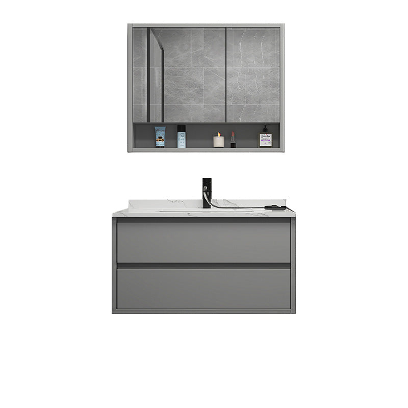 Modern Vanity Set Single Gray Rectangular Wall Mount Bath Vanity Vanity & Faucet & Mirror Cabinet https: res.litfad.com site img item 2023 02 28 7476448 1200x1200.jpg Clearhalo 'Bathroom Remodel & Bathroom Fixtures' 'Bathroom Vanities' 'bathroom_vanities' 'Home Improvement' 'home_improvement' 'home_improvement_bathroom_vanities' 7476448