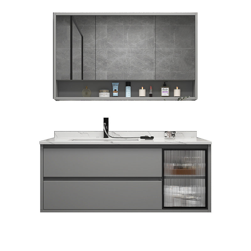 Modern Vanity Set Single Gray Rectangular Wall Mount Bath Vanity Vanity & Faucet & Mirror Cabinet https: res.litfad.com site img item 2023 02 10 7476450 1200x1200.jpg Clearhalo 'Bathroom Remodel & Bathroom Fixtures' 'Bathroom Vanities' 'bathroom_vanities' 'Home Improvement' 'home_improvement' 'home_improvement_bathroom_vanities' 7476450