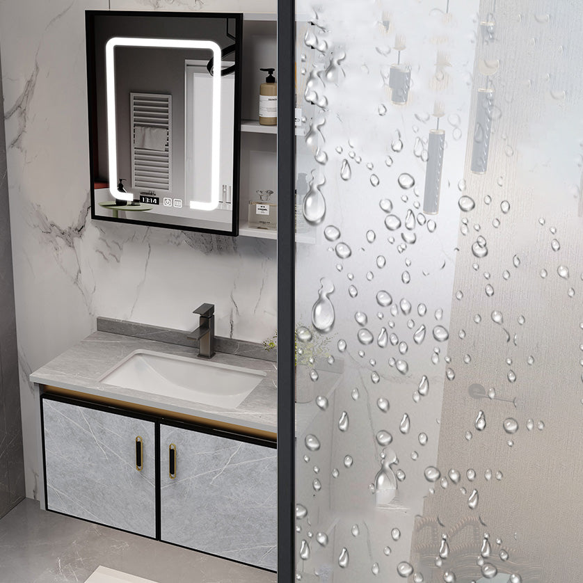 Metal Glam Sink Vanity Wall Mount Bathroom Vanity Set with Mirror Clearhalo 'Bathroom Remodel & Bathroom Fixtures' 'Bathroom Vanities' 'bathroom_vanities' 'Home Improvement' 'home_improvement' 'home_improvement_bathroom_vanities' 7476465