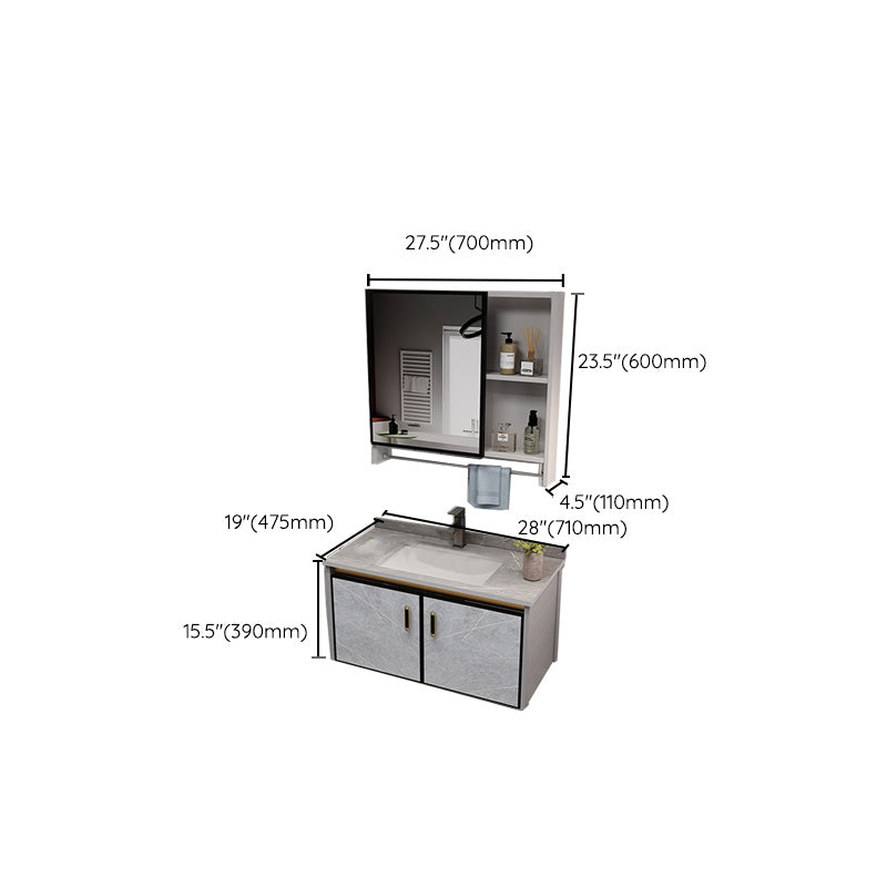 Metal Glam Sink Vanity Wall Mount Bathroom Vanity Set with Mirror Clearhalo 'Bathroom Remodel & Bathroom Fixtures' 'Bathroom Vanities' 'bathroom_vanities' 'Home Improvement' 'home_improvement' 'home_improvement_bathroom_vanities' 7476488