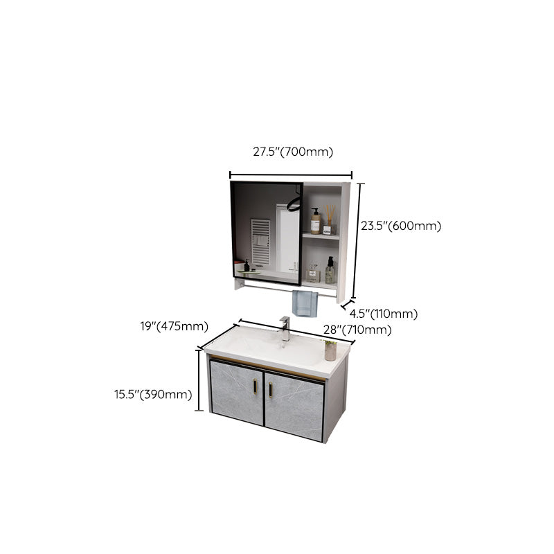 Metal Glam Sink Vanity Wall Mount Bathroom Vanity Set with Mirror Clearhalo 'Bathroom Remodel & Bathroom Fixtures' 'Bathroom Vanities' 'bathroom_vanities' 'Home Improvement' 'home_improvement' 'home_improvement_bathroom_vanities' 7476489