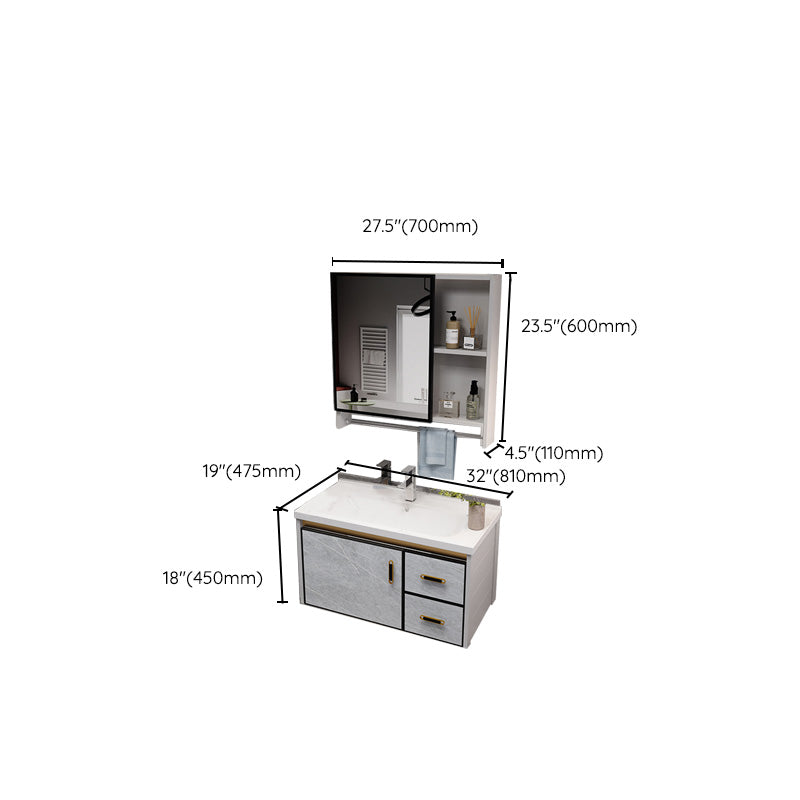 Metal Glam Sink Vanity Wall Mount Bathroom Vanity Set with Mirror Clearhalo 'Bathroom Remodel & Bathroom Fixtures' 'Bathroom Vanities' 'bathroom_vanities' 'Home Improvement' 'home_improvement' 'home_improvement_bathroom_vanities' 7476496