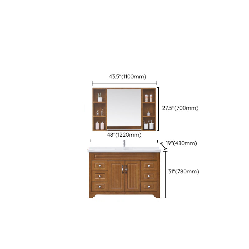 Wood Traditional Sink Vanity Freestanding Bathroom Vanity with Mirror Clearhalo 'Bathroom Remodel & Bathroom Fixtures' 'Bathroom Vanities' 'bathroom_vanities' 'Home Improvement' 'home_improvement' 'home_improvement_bathroom_vanities' 7476530