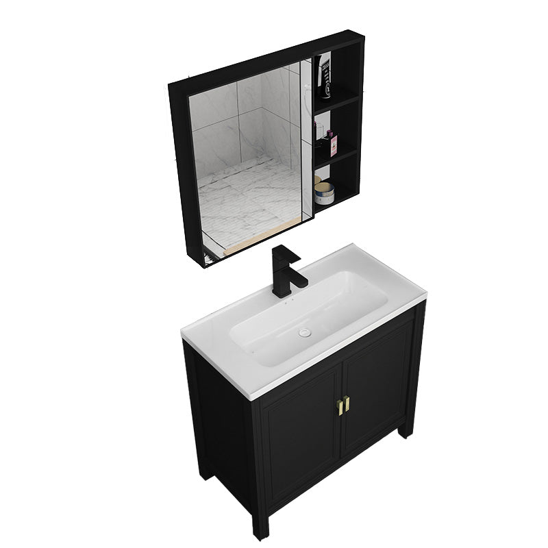 Metal Modern Sink Vanity Freestanding Faucet Included Bathroom Vanity Vanity & Faucet & Mirror Cabinet 32"L x 16"W x 31"H Clearhalo 'Bathroom Remodel & Bathroom Fixtures' 'Bathroom Vanities' 'bathroom_vanities' 'Home Improvement' 'home_improvement' 'home_improvement_bathroom_vanities' 7476543