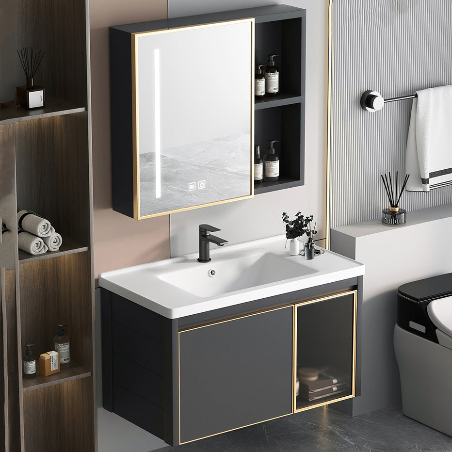 Glam Rectangular Bath Vanity Black Metal Base Single-Sink Bathroom Vanity Clearhalo 'Bathroom Remodel & Bathroom Fixtures' 'Bathroom Vanities' 'bathroom_vanities' 'Home Improvement' 'home_improvement' 'home_improvement_bathroom_vanities' 7476572