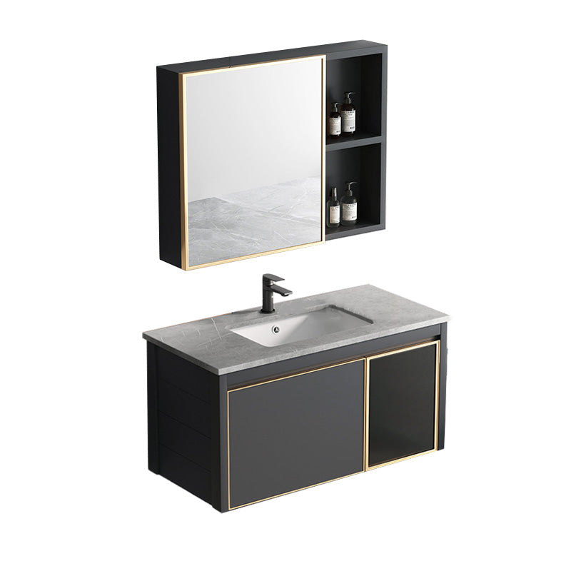 Glam Rectangular Bath Vanity Black Metal Base Single-Sink Bathroom Vanity Vanity & Faucet & Mirror Cabinet 31"L x 19"W x 16"H Clearhalo 'Bathroom Remodel & Bathroom Fixtures' 'Bathroom Vanities' 'bathroom_vanities' 'Home Improvement' 'home_improvement' 'home_improvement_bathroom_vanities' 7476582