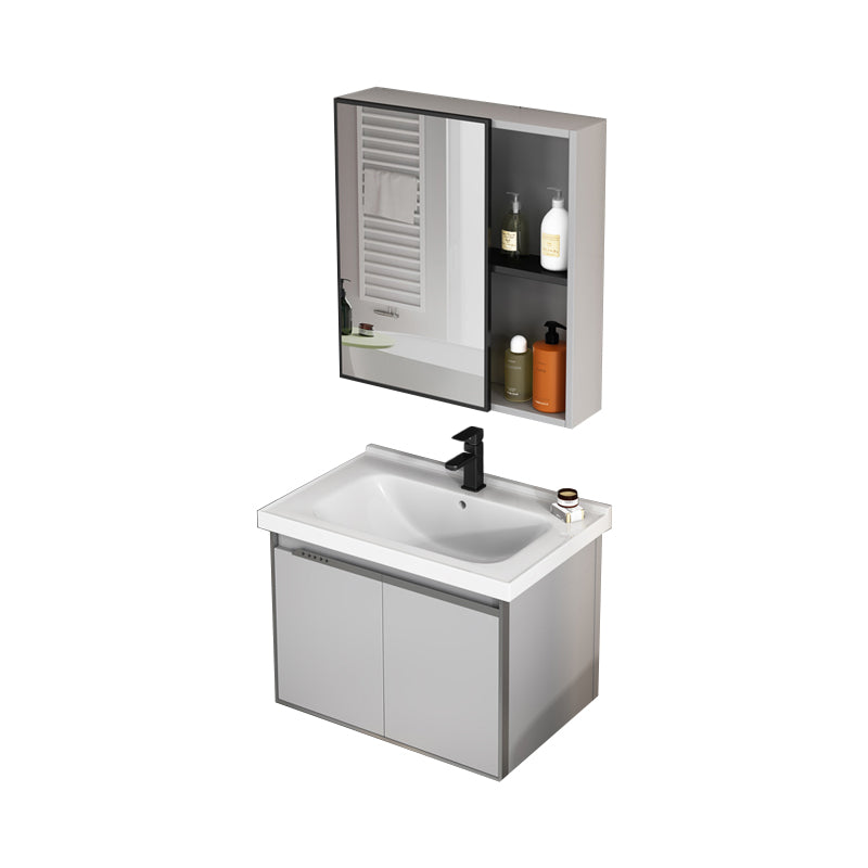 Wall Mount Bathroom Vanity Modern Faucet Included Bathroom Vanity Set Vanity & Faucet & Mirror Cabinet 24"L x 19"W x 18"H Ceramic Clearhalo 'Bathroom Remodel & Bathroom Fixtures' 'Bathroom Vanities' 'bathroom_vanities' 'Home Improvement' 'home_improvement' 'home_improvement_bathroom_vanities' 7476630