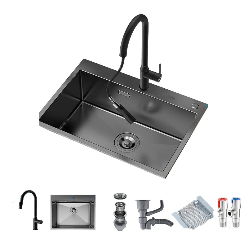 Soundproof Kitchen Sink Overflow Hole Design Kitchen Sink with Drain Assembly 27"L x 18"W x 8"H Stainless Steel Pull Out Faucet Black Clearhalo 'Home Improvement' 'home_improvement' 'home_improvement_kitchen_sinks' 'Kitchen Remodel & Kitchen Fixtures' 'Kitchen Sinks & Faucet Components' 'Kitchen Sinks' 'kitchen_sinks' 7481842