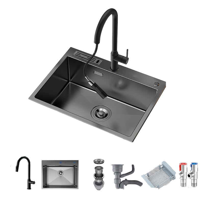 Soundproof Kitchen Sink Overflow Hole Design Kitchen Sink with Drain Assembly 24.4"L x 18.1"W x 8.7"H Stainless Steel Pull Out Faucet Black Clearhalo 'Home Improvement' 'home_improvement' 'home_improvement_kitchen_sinks' 'Kitchen Remodel & Kitchen Fixtures' 'Kitchen Sinks & Faucet Components' 'Kitchen Sinks' 'kitchen_sinks' 7481845