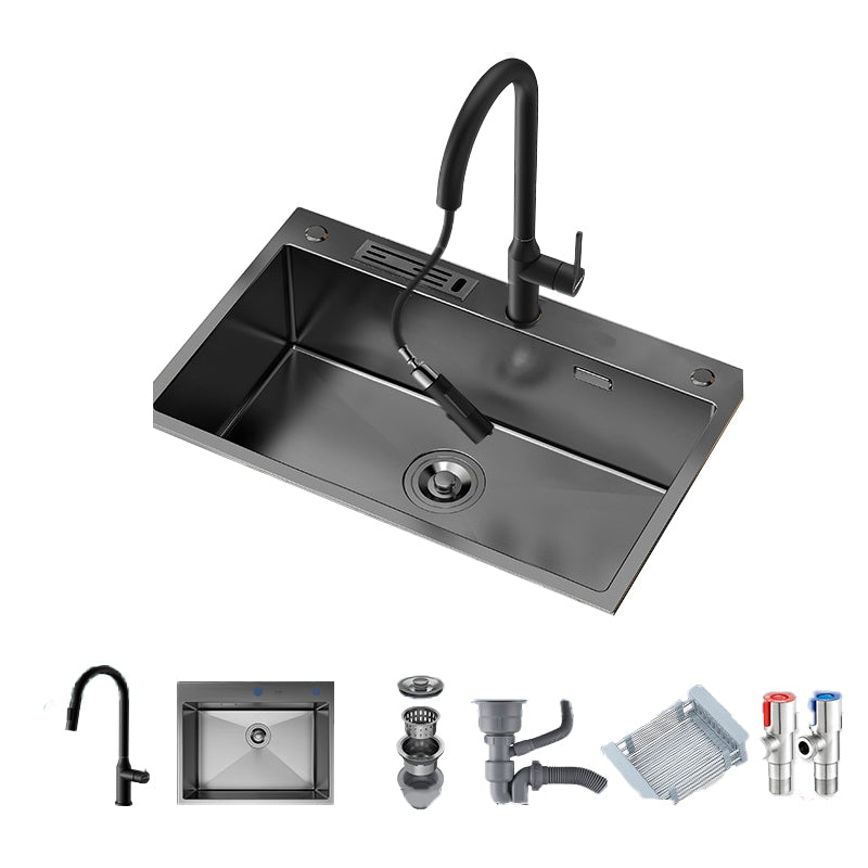 Soundproof Kitchen Sink Overflow Hole Design Kitchen Sink with Drain Assembly 29.5"L x 18.1"W x 8.7"H Stainless Steel Pull Out Faucet Black Clearhalo 'Home Improvement' 'home_improvement' 'home_improvement_kitchen_sinks' 'Kitchen Remodel & Kitchen Fixtures' 'Kitchen Sinks & Faucet Components' 'Kitchen Sinks' 'kitchen_sinks' 7481847
