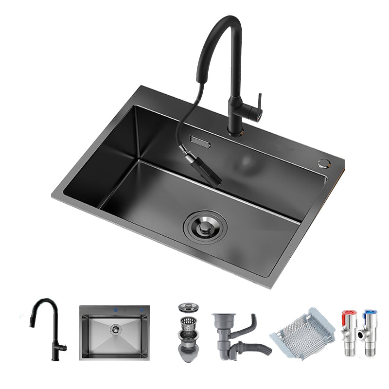 Soundproof Kitchen Sink Overflow Hole Design Kitchen Sink with Drain Assembly 23"L x 18"W x 9"H Stainless Steel Pull Out Faucet Black Clearhalo 'Home Improvement' 'home_improvement' 'home_improvement_kitchen_sinks' 'Kitchen Remodel & Kitchen Fixtures' 'Kitchen Sinks & Faucet Components' 'Kitchen Sinks' 'kitchen_sinks' 7481849
