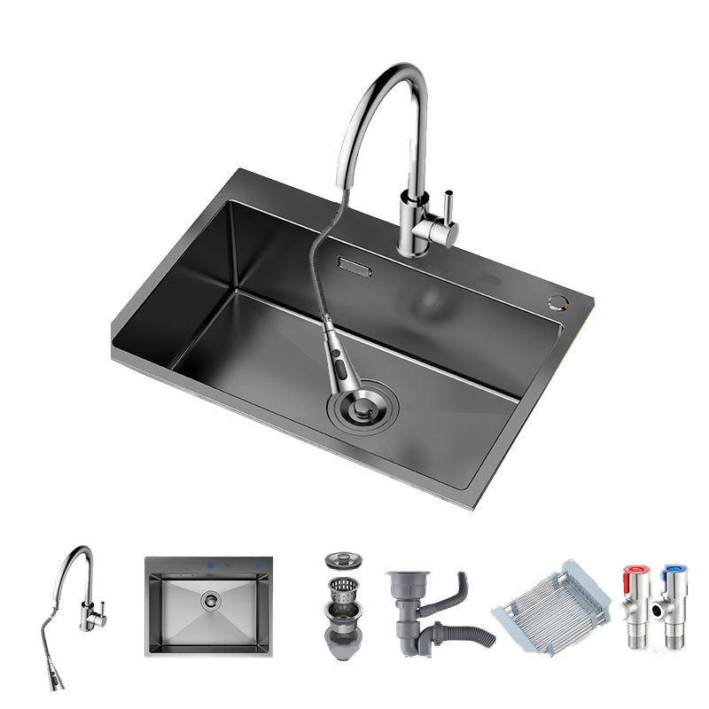 Soundproof Kitchen Sink Overflow Hole Design Kitchen Sink with Drain Assembly 27"L x 18"W x 8"H Stainless Steel Pull Out Faucet Silver Clearhalo 'Home Improvement' 'home_improvement' 'home_improvement_kitchen_sinks' 'Kitchen Remodel & Kitchen Fixtures' 'Kitchen Sinks & Faucet Components' 'Kitchen Sinks' 'kitchen_sinks' 7481850