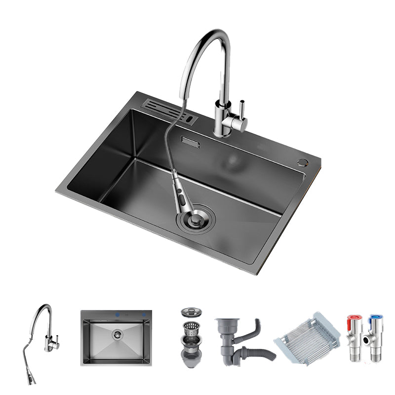 Soundproof Kitchen Sink Overflow Hole Design Kitchen Sink with Drain Assembly 24.4"L x 18.1"W x 8.7"H Stainless Steel Pull Out Faucet Silver Clearhalo 'Home Improvement' 'home_improvement' 'home_improvement_kitchen_sinks' 'Kitchen Remodel & Kitchen Fixtures' 'Kitchen Sinks & Faucet Components' 'Kitchen Sinks' 'kitchen_sinks' 7481853