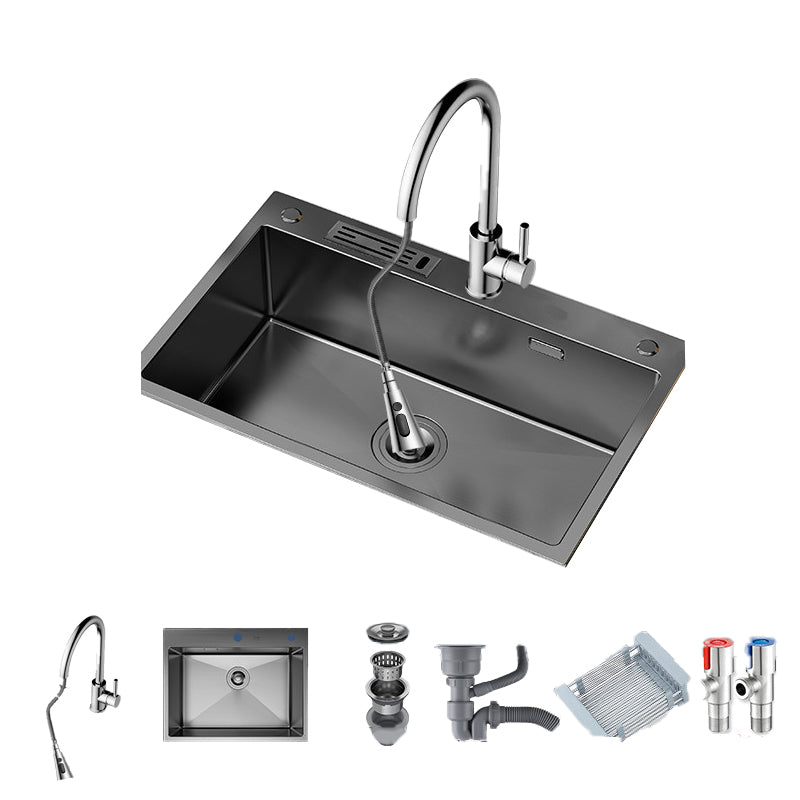 Soundproof Kitchen Sink Overflow Hole Design Kitchen Sink with Drain Assembly 29.5"L x 18.1"W x 8.7"H Stainless Steel Pull Out Faucet Silver Clearhalo 'Home Improvement' 'home_improvement' 'home_improvement_kitchen_sinks' 'Kitchen Remodel & Kitchen Fixtures' 'Kitchen Sinks & Faucet Components' 'Kitchen Sinks' 'kitchen_sinks' 7481854