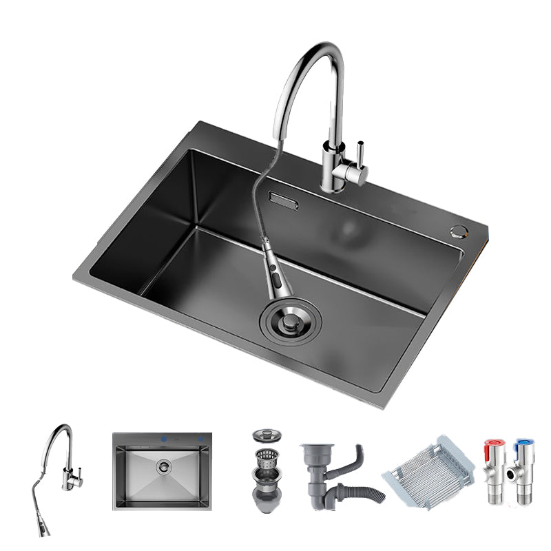 Soundproof Kitchen Sink Overflow Hole Design Kitchen Sink with Drain Assembly 23"L x 18"W x 9"H Stainless Steel Pull Out Faucet Silver Clearhalo 'Home Improvement' 'home_improvement' 'home_improvement_kitchen_sinks' 'Kitchen Remodel & Kitchen Fixtures' 'Kitchen Sinks & Faucet Components' 'Kitchen Sinks' 'kitchen_sinks' 7481855