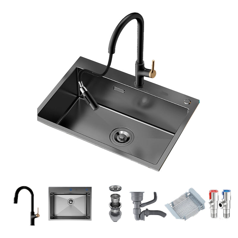 Soundproof Kitchen Sink Overflow Hole Design Kitchen Sink with Drain Assembly 27"L x 18"W x 8"H Refined Copper Pull Out Faucet Black Clearhalo 'Home Improvement' 'home_improvement' 'home_improvement_kitchen_sinks' 'Kitchen Remodel & Kitchen Fixtures' 'Kitchen Sinks & Faucet Components' 'Kitchen Sinks' 'kitchen_sinks' 7481856