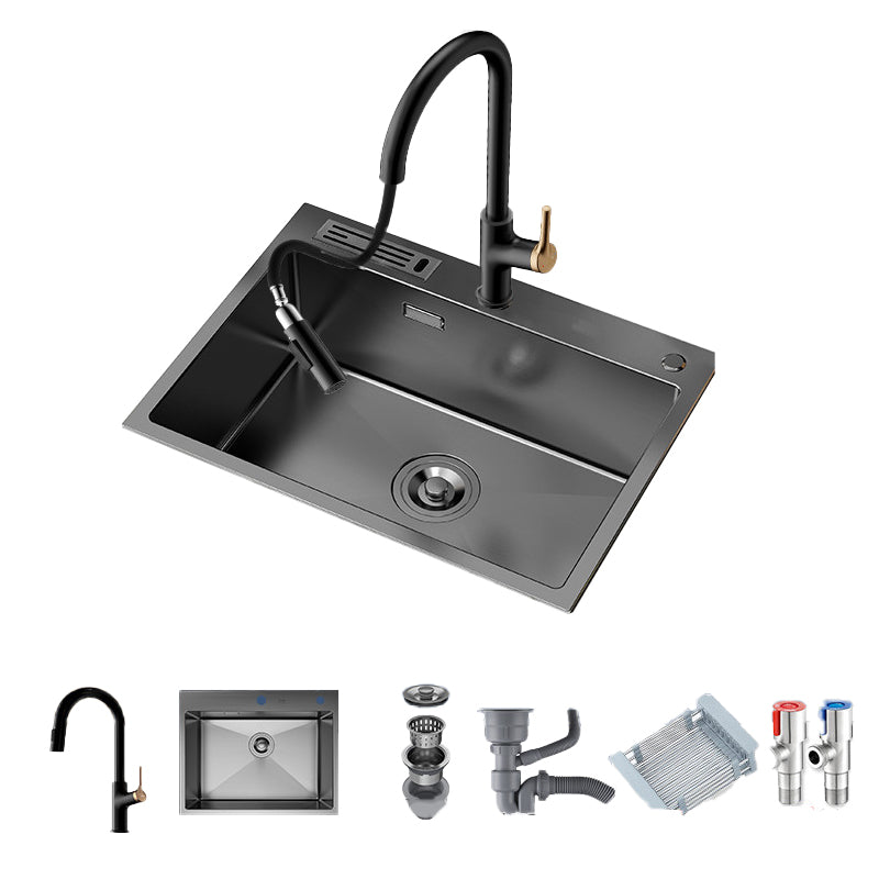 Soundproof Kitchen Sink Overflow Hole Design Kitchen Sink with Drain Assembly 24.4"L x 18.1"W x 8.7"H Refined Copper Pull Out Faucet Black Clearhalo 'Home Improvement' 'home_improvement' 'home_improvement_kitchen_sinks' 'Kitchen Remodel & Kitchen Fixtures' 'Kitchen Sinks & Faucet Components' 'Kitchen Sinks' 'kitchen_sinks' 7481857