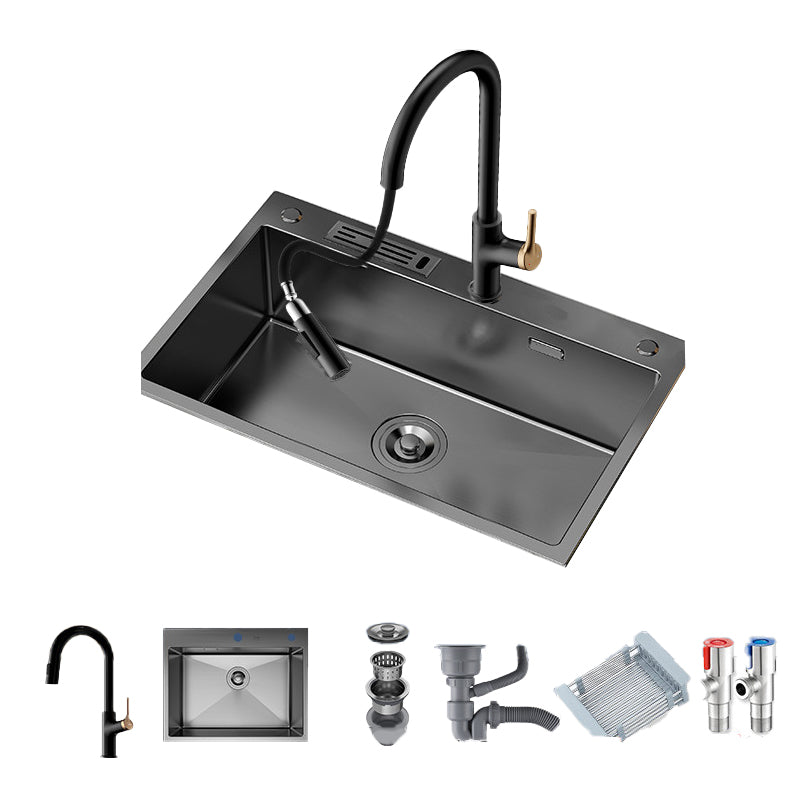 Soundproof Kitchen Sink Overflow Hole Design Kitchen Sink with Drain Assembly 29.5"L x 18.1"W x 8.7"H Refined Copper Pull Out Faucet Black Clearhalo 'Home Improvement' 'home_improvement' 'home_improvement_kitchen_sinks' 'Kitchen Remodel & Kitchen Fixtures' 'Kitchen Sinks & Faucet Components' 'Kitchen Sinks' 'kitchen_sinks' 7481858