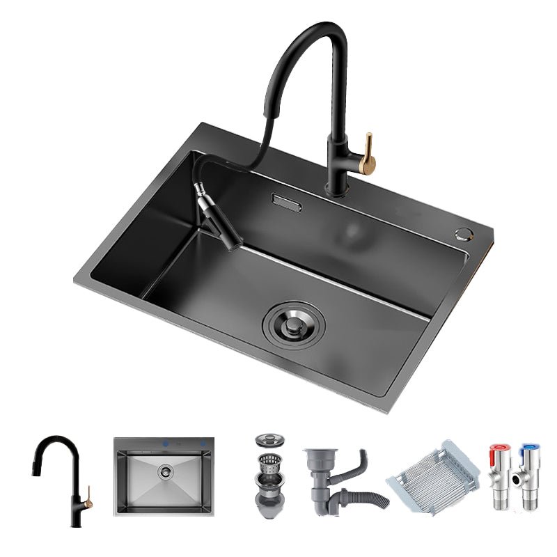 Soundproof Kitchen Sink Overflow Hole Design Kitchen Sink with Drain Assembly 23"L x 18"W x 9"H Refined Copper Pull Out Faucet Black Clearhalo 'Home Improvement' 'home_improvement' 'home_improvement_kitchen_sinks' 'Kitchen Remodel & Kitchen Fixtures' 'Kitchen Sinks & Faucet Components' 'Kitchen Sinks' 'kitchen_sinks' 7481859