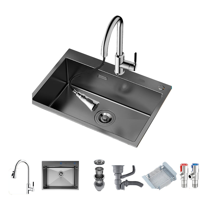 Soundproof Kitchen Sink Overflow Hole Design Kitchen Sink with Drain Assembly 27"L x 18"W x 8"H Refined Copper Pull Out Faucet Silver Clearhalo 'Home Improvement' 'home_improvement' 'home_improvement_kitchen_sinks' 'Kitchen Remodel & Kitchen Fixtures' 'Kitchen Sinks & Faucet Components' 'Kitchen Sinks' 'kitchen_sinks' 7481860