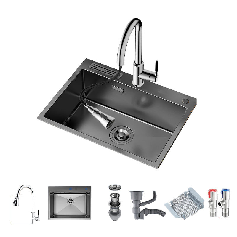 Soundproof Kitchen Sink Overflow Hole Design Kitchen Sink with Drain Assembly 24.4"L x 18.1"W x 8.7"H Refined Copper Pull Out Faucet Silver Clearhalo 'Home Improvement' 'home_improvement' 'home_improvement_kitchen_sinks' 'Kitchen Remodel & Kitchen Fixtures' 'Kitchen Sinks & Faucet Components' 'Kitchen Sinks' 'kitchen_sinks' 7481861