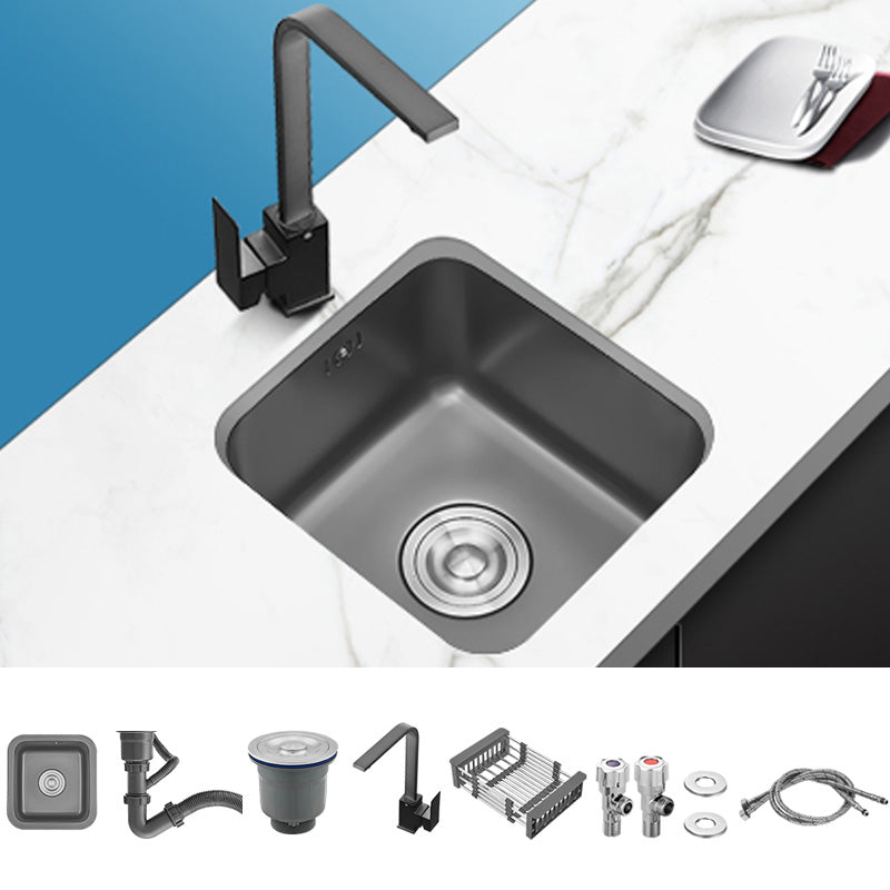 Square Stainless Steel Kitchen Sink Single Bowl Sink with Drain Strainer Kit Sink with Faucet Seven Character Faucet Clearhalo 'Home Improvement' 'home_improvement' 'home_improvement_kitchen_sinks' 'Kitchen Remodel & Kitchen Fixtures' 'Kitchen Sinks & Faucet Components' 'Kitchen Sinks' 'kitchen_sinks' 7481944